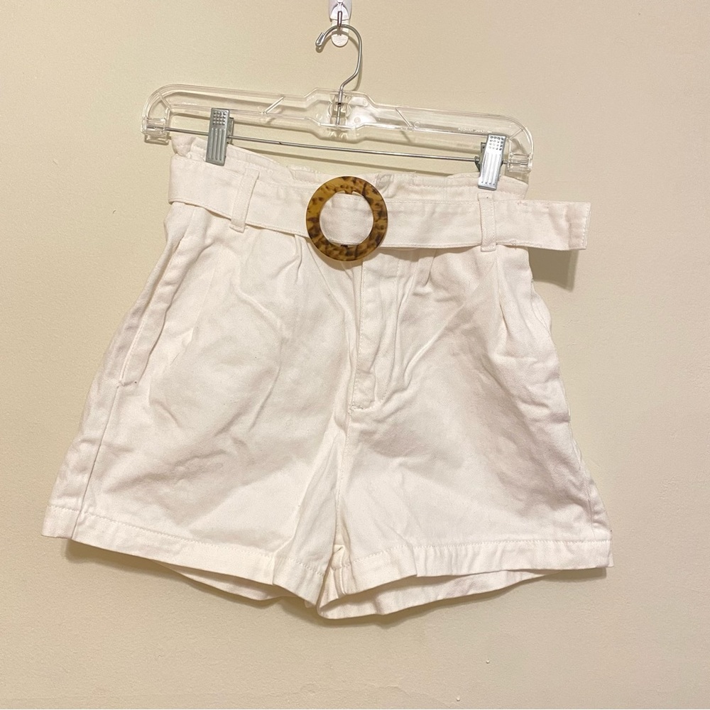 Zara coastal summer high waisted white denim shorts